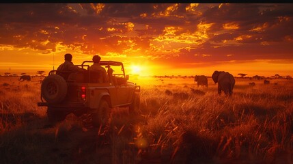 Fototapeta premium Breathtaking Sunset Safari Capturing the Essence of African Wilderness