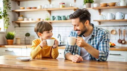 Happy Family Enjoying a Morning Cup of Coffee.