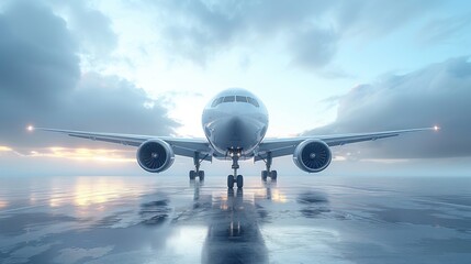Airplane on Runway at Sunset