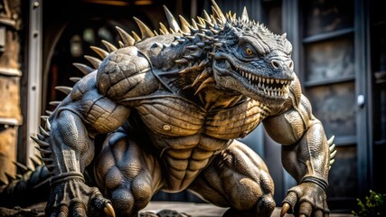 Fototapeta premium Muscular, Spiky, and Ferocious Creature with Sharp Claws and Teeth