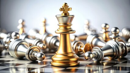 Golden Chess King Stands Tall Over Fallen Pieces.