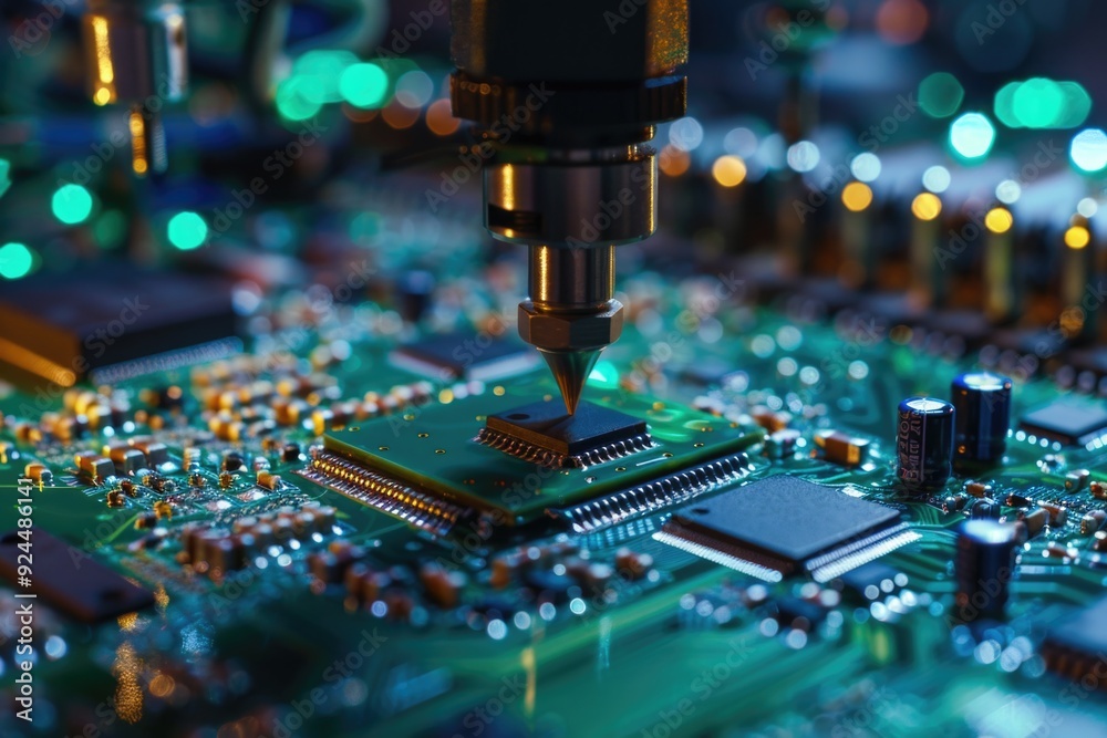 Poster a detailed view of a computer motherboard