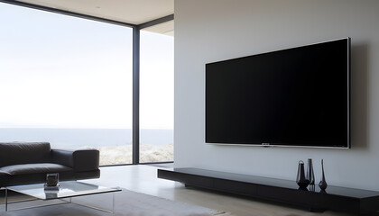 Modern living room interior with TV Blank screen and sofa Furnished Apartment Rent Home House Lounge