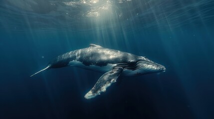 Majestic Humpback Whale Glides Through Serene Underwater Realm