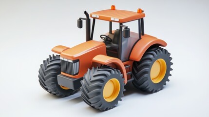 Bright Orange Farm Tractor with Large Tires and Lights in a Studio Setup