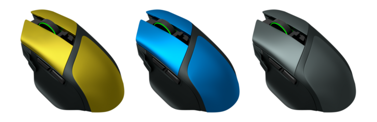 Set of wireless gaming computer mouse isolated on white background with clipping path. 3d render of live streaming gear for cloud gaming and gamer workspace concept