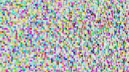 Fototapeta premium Abstract mosaic pattern with colorful 3D cubes arranged in a vibrant and multicolored pixelated grid