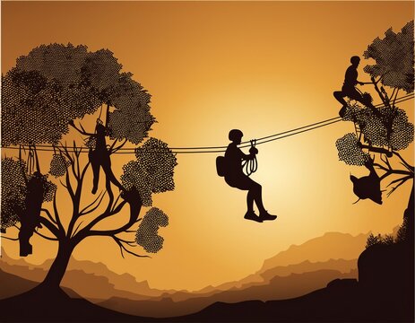 Tyrolienne silhouettes,accrobranche