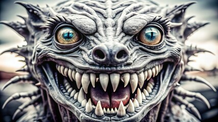 Naklejka premium Close-up of a Ferocious Monster's Fangs and Eyes