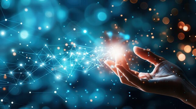 Hand holding glowing network. Netwotk technology Concept