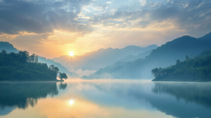 Fototapeta premium Beautiful Nature Views mountains, sea, forests, or sunrise/sunset