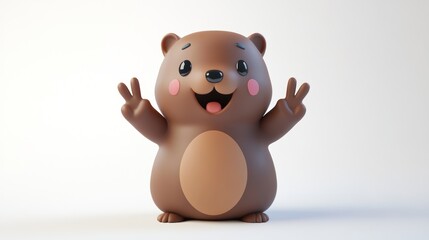 Adorable Cartoon Bear Waving Its Hands in a Delightful Pose Displaying Happiness