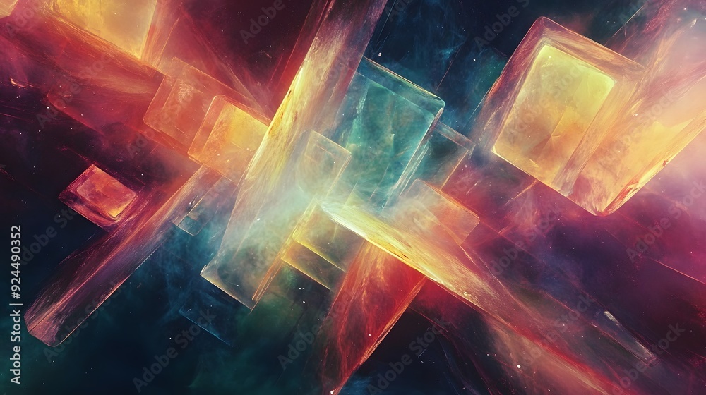 Wall mural 43. floating, radiant shapes with subtle, shifting colors creating a mesmerizing effect