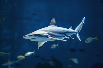 Close-up of a shark swimming in the deep blue sea. Realistic ocean wildlife illustration. Perfect for nature, marine life, and animal-themed content. Generative AI