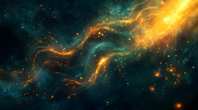 46. Ethereal, glowing tendrils of color and light weaving through a dark, misty environment