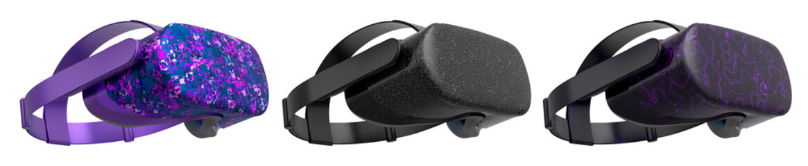 Virtual reality glasses and headset isolated on white background with clipping path. 3D render of...
