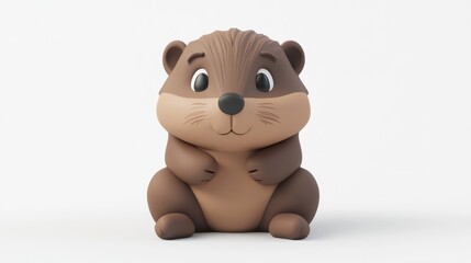 Fototapeta premium Adorable Cartoon Otter Toy with Big Eyes on a White Background in Minimalist Style