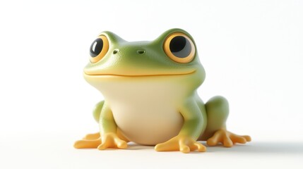 Close-up of a Cute Cartoon Frog with Big Eyes on a White Background