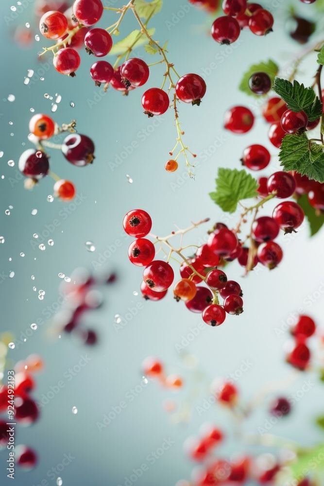 Poster fresh red berries growing on a tree branch