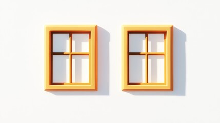 Minimalistic 3D Render of Two Orange Windows with Shadows on White Wall Background