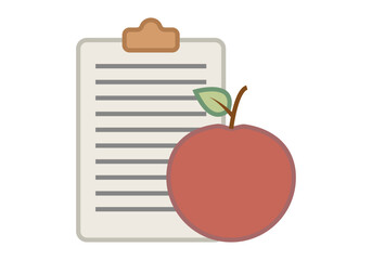 Carpeta con lista y manzana roja representando dieta saludable
