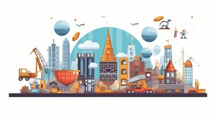 Obraz premium A city skyline with a large building in the middle