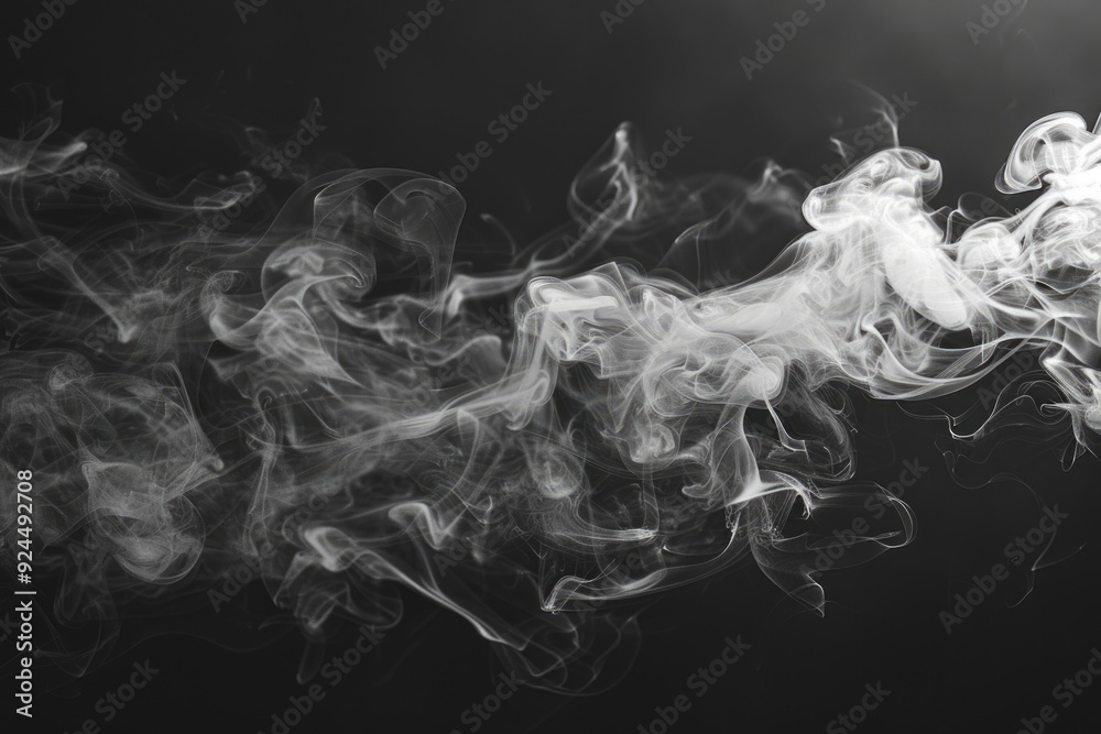 Poster a close-up shot of smoke on a dark, mysterious background, suitable for use in conceptual or atmosph