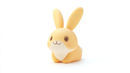 Obraz premium Cute Yellow Cartoon Bunny Sitting on White Background with Adorable Expression