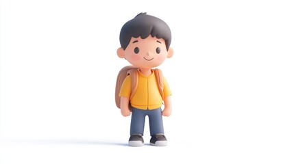 Fototapeta premium Cute Cartoon Boy with Backpack Ready for School Adventure Illustration