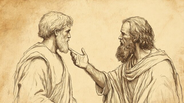 Allotment for Caleb: Caleb reminding Joshua of God's promise made through Moses, biblical illustration, Beige Background