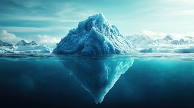 Majestic iceberg with pyramid shape in icy blue water