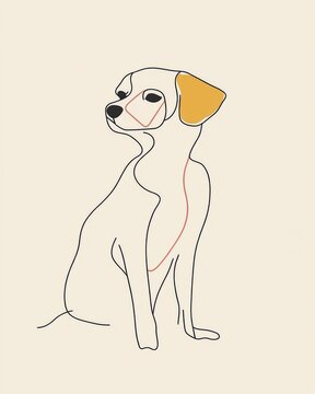 recommend clip art: Minimalist line drawing of a dog with a yellow ear.