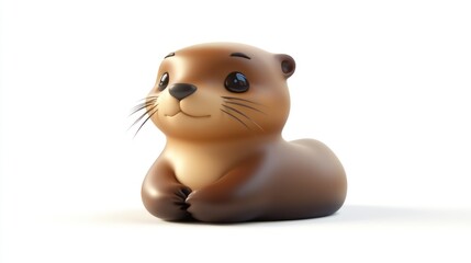 Fototapeta premium Cute Brown Seal Figurine Resting on White Background Highlighting Its Adorable Expression