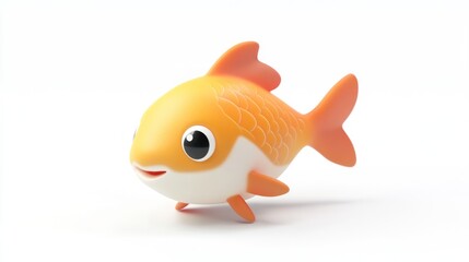 Cute Orange Cartoon Fish on White Background Illustration