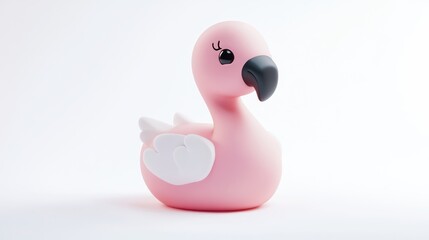 Minimalist Pink Flamingo Toy with White Wings on Plain White Background