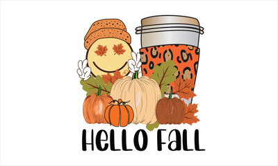 Hello Fall Retro PNG T-Shirt Design