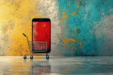 Black Friday app with virtual queue and Ready to Checkout notification, bold typography, vibrant color scheme, dynamic energy, urgency in finishing order