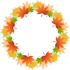 モミジやイチョウ、秋の紅葉のリースのベクターフレーム画像