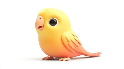 Adorable Yellow-Orange Animated Parrot with Cute Expression Against White Background