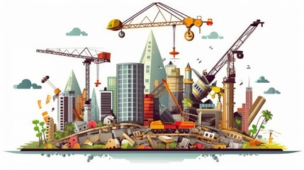 A city skyline with a lot of construction going on