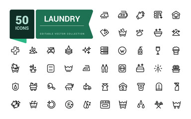 Laundry icons set. Pixel perfect, minimalistic web and UI icon. Outline icon collections. Editable vector illustration.
