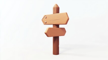 Wooden Signpost with Blank Directional Arrows on a Clear White Background