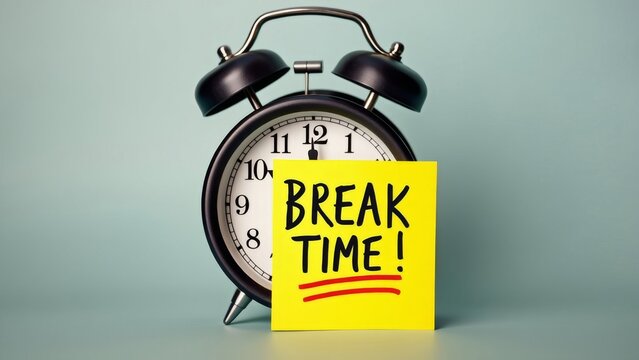 Break time reminder with alarm clock in background