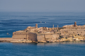 Malta, a beautiful island with a lot of monuments. The photo shows a view of a part of the port from the upper Barrakka Gardens.