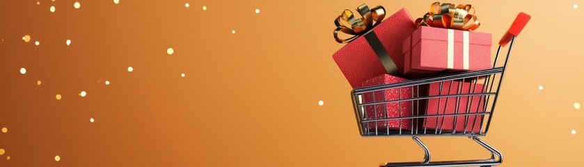 Black Friday digital flyer showing an overflowing online cart with Unbeatable Bargains, vibrant colors, highenergy retail atmosphere