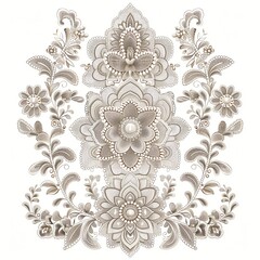 Fototapeta premium Elegant floral design with intricate details and pearl embellishments. Perfect for wedding invitations, greeting cards, and decorative patterns.