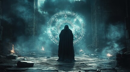 Mysterious Figure in Ancient Ruins.