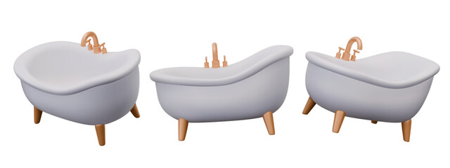 Luxurious bathtub in different positions. Vector plumbing on white background
