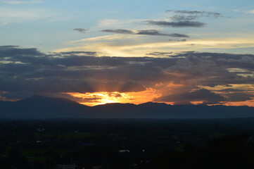 Beautiful Sunset Sky and Landscape at Wat Phra That Doi Saket temple Chiang Mai ,Northern Thailand