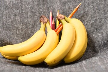 色鉛筆とバナナの房